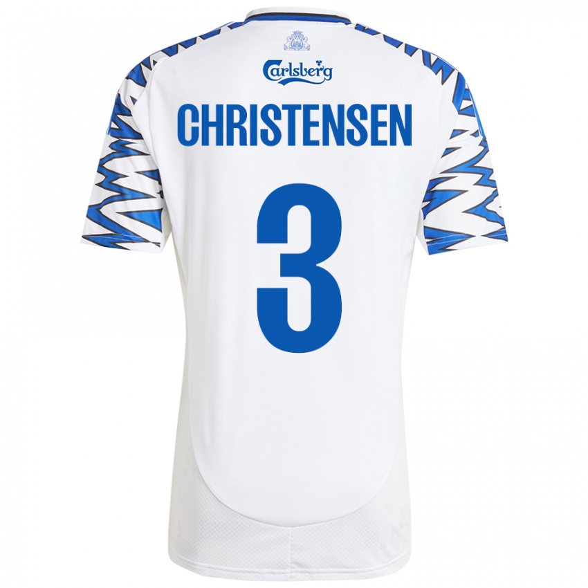 Bambino Maglia Sebastian Christensen #3 Bianco Azzurro Kit Gara Home 2024/25 Maglietta