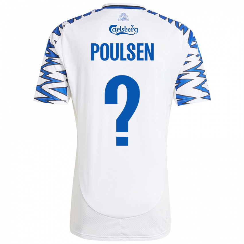 Bambino Maglia Xander Poulsen #0 Bianco Azzurro Kit Gara Home 2024/25 Maglietta