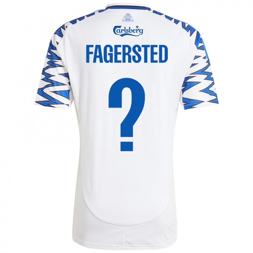 Bambino Maglia Johan Fagersted #0 Bianco Azzurro Kit Gara Home 2024/25 Maglietta