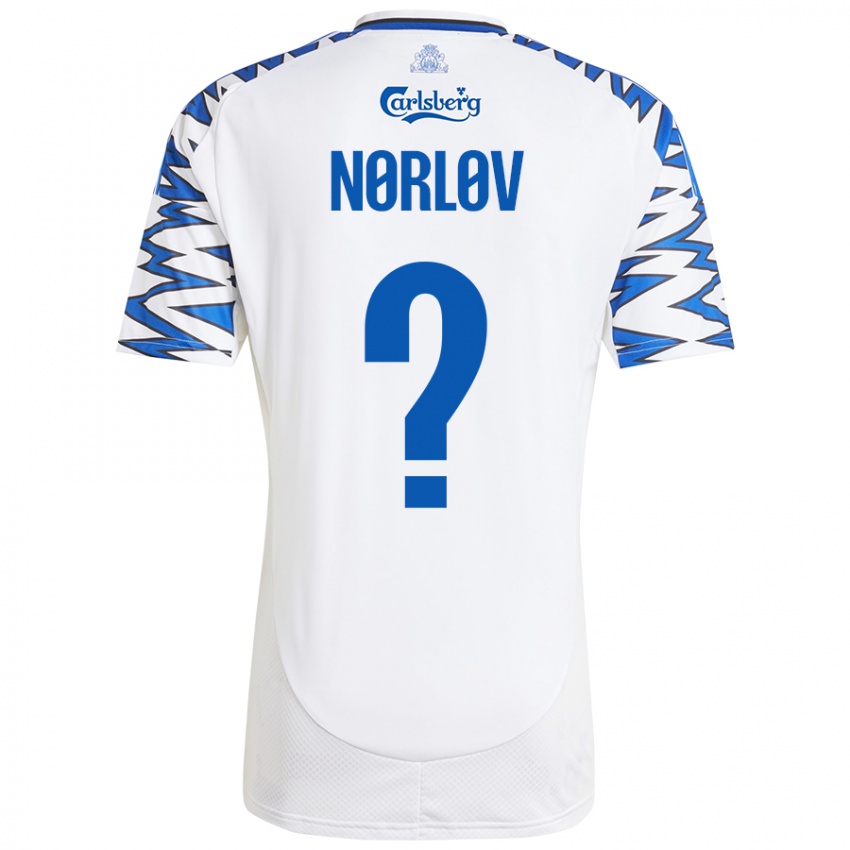 Bambino Maglia William Nørløv #0 Bianco Azzurro Kit Gara Home 2024/25 Maglietta