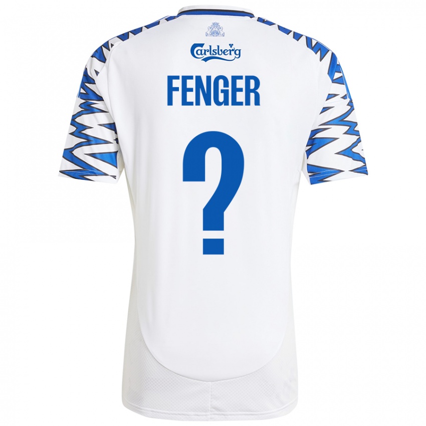 Bambino Maglia Oskar Fenger #0 Bianco Azzurro Kit Gara Home 2024/25 Maglietta