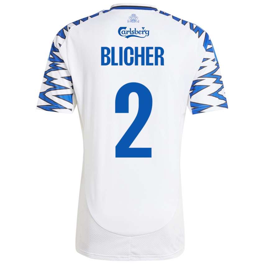 Bambino Maglia Nicolai Blicher #2 Bianco Azzurro Kit Gara Home 2024/25 Maglietta