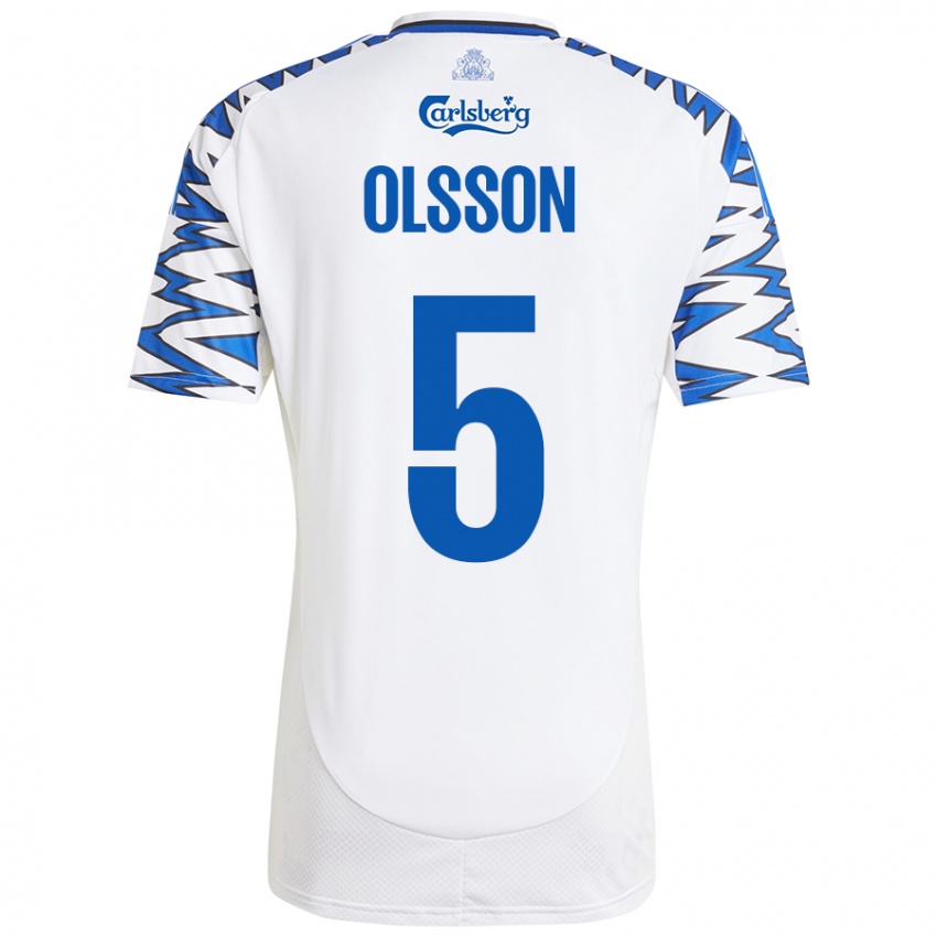 Bambino Maglia Cornelius Olsson #5 Bianco Azzurro Kit Gara Home 2024/25 Maglietta