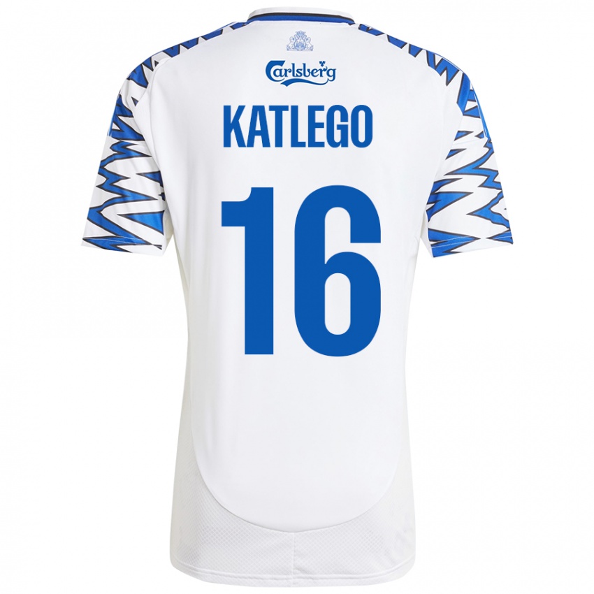 Bambino Maglia David Katlego #16 Bianco Azzurro Kit Gara Home 2024/25 Maglietta