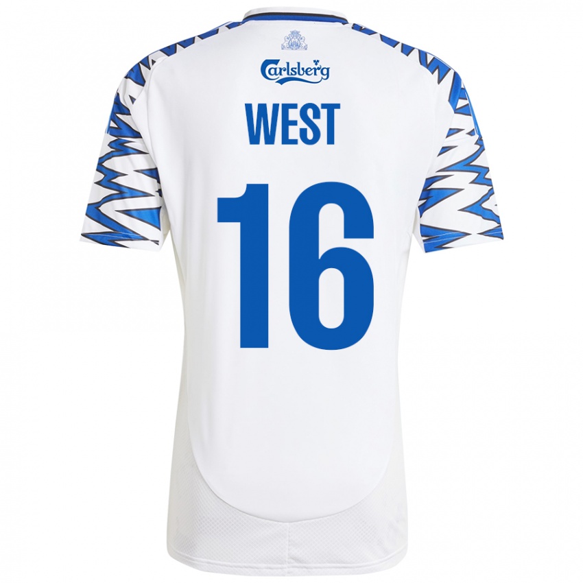 Bambino Maglia Liam West #16 Bianco Azzurro Kit Gara Home 2024/25 Maglietta