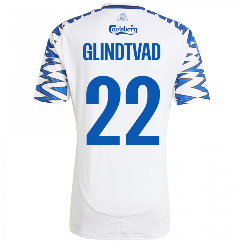 Bambino Maglia William Glindtvad #22 Bianco Azzurro Kit Gara Home 2024/25 Maglietta