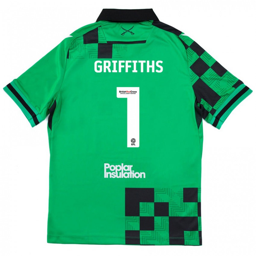 Bambino Maglia Josh Griffiths #1 Verde Nero Kit Gara Away 2024/25 Maglietta