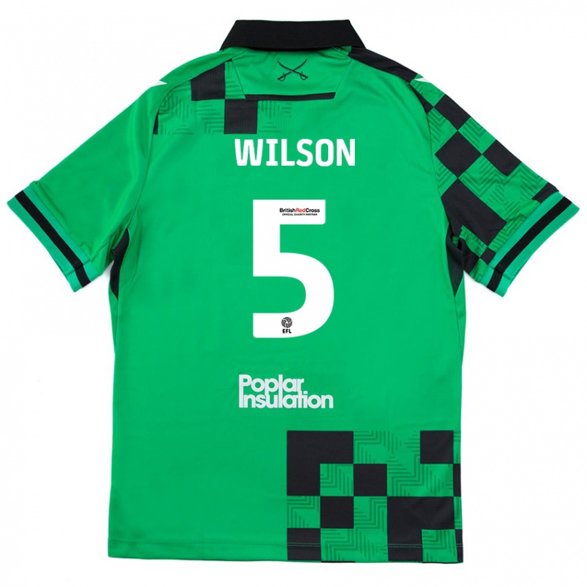 Bambino Maglia James Wilson #5 Verde Nero Kit Gara Away 2024/25 Maglietta