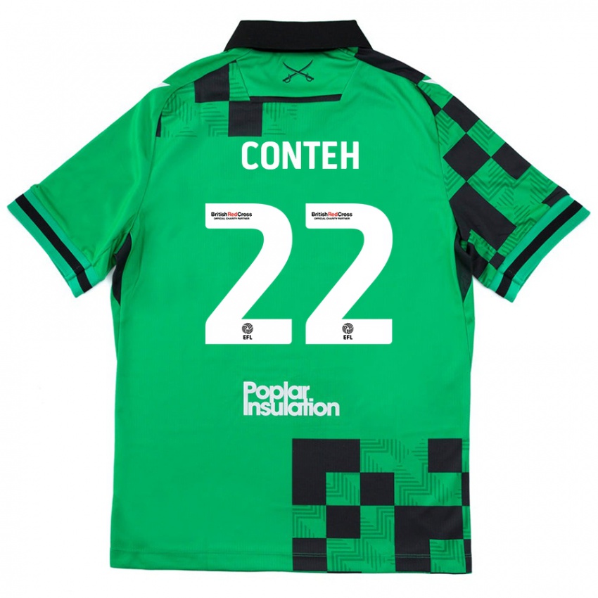 Bambino Maglia Kamil Conteh #22 Verde Nero Kit Gara Away 2024/25 Maglietta