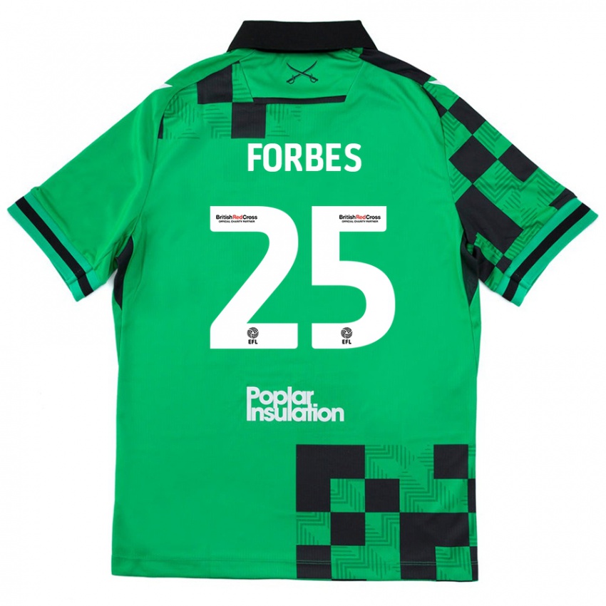 Bambino Maglia Michael Forbes #25 Verde Nero Kit Gara Away 2024/25 Maglietta