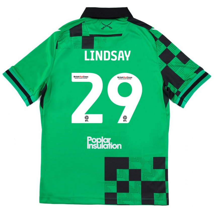 Bambino Maglia Jamie Lindsay #29 Verde Nero Kit Gara Away 2024/25 Maglietta