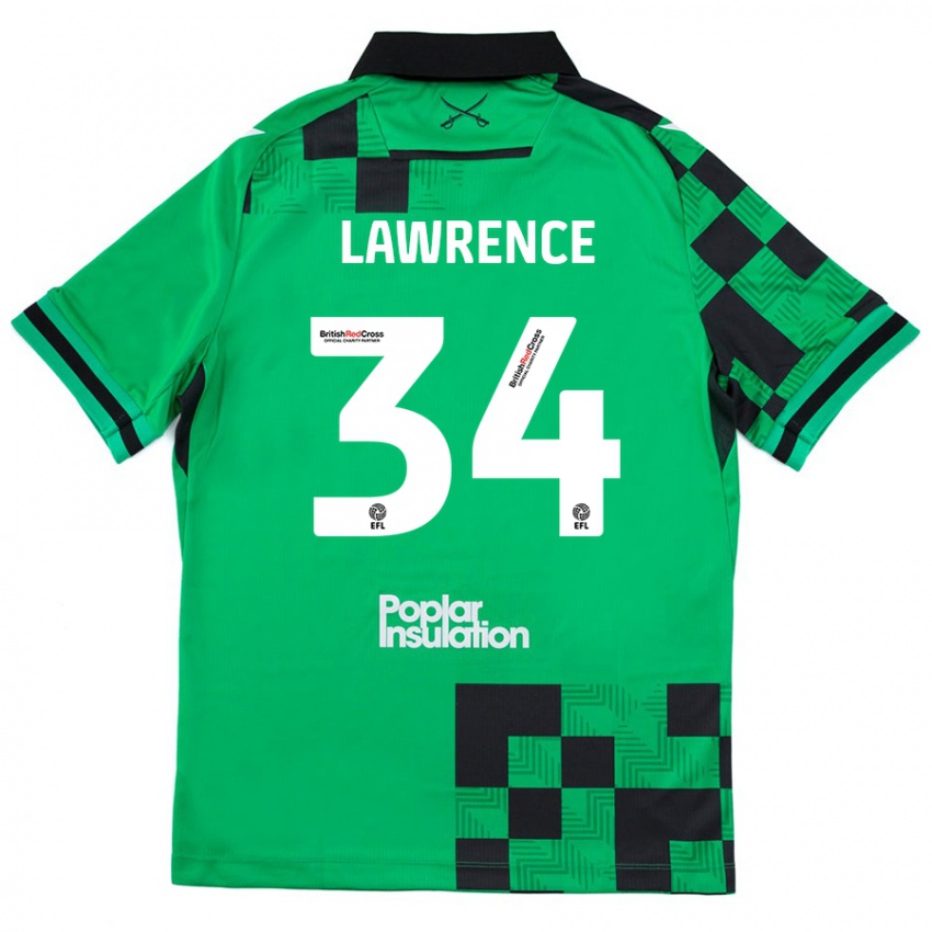 Bambino Maglia Jerry Lawrence #34 Verde Nero Kit Gara Away 2024/25 Maglietta