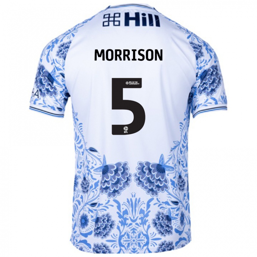 Bambino Maglia Michael Morrison #5 Bianco Blu Kit Gara Away 2024/25 Maglietta