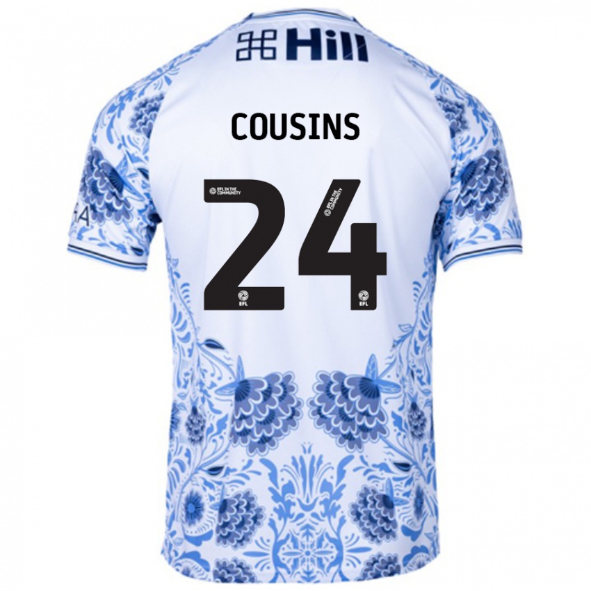 Bambino Maglia Jordan Cousins #24 Bianco Blu Kit Gara Away 2024/25 Maglietta