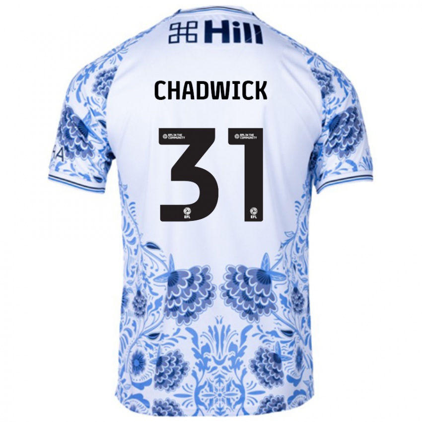 Bambino Maglia Louis Chadwick #31 Bianco Blu Kit Gara Away 2024/25 Maglietta