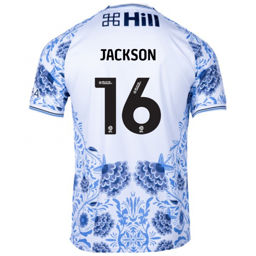 Bambino Maglia Abbie Jackson #16 Bianco Blu Kit Gara Away 2024/25 Maglietta