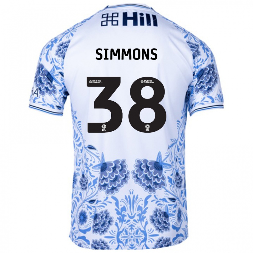 Bambino Maglia Bella Simmons #38 Bianco Blu Kit Gara Away 2024/25 Maglietta