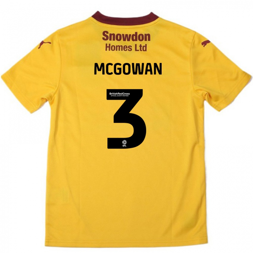 Bambino Maglia Aaron Mcgowan #3 Arancione Borgogna Kit Gara Away 2024/25 Maglietta