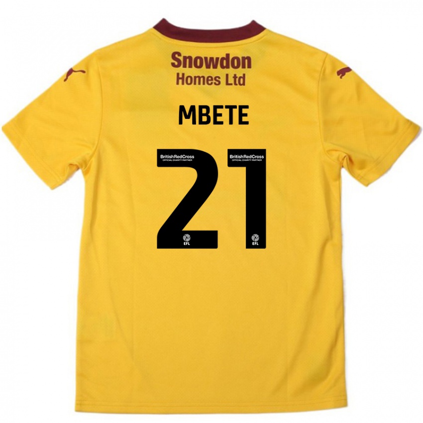 Bambino Maglia Luke Mbete #21 Arancione Borgogna Kit Gara Away 2024/25 Maglietta