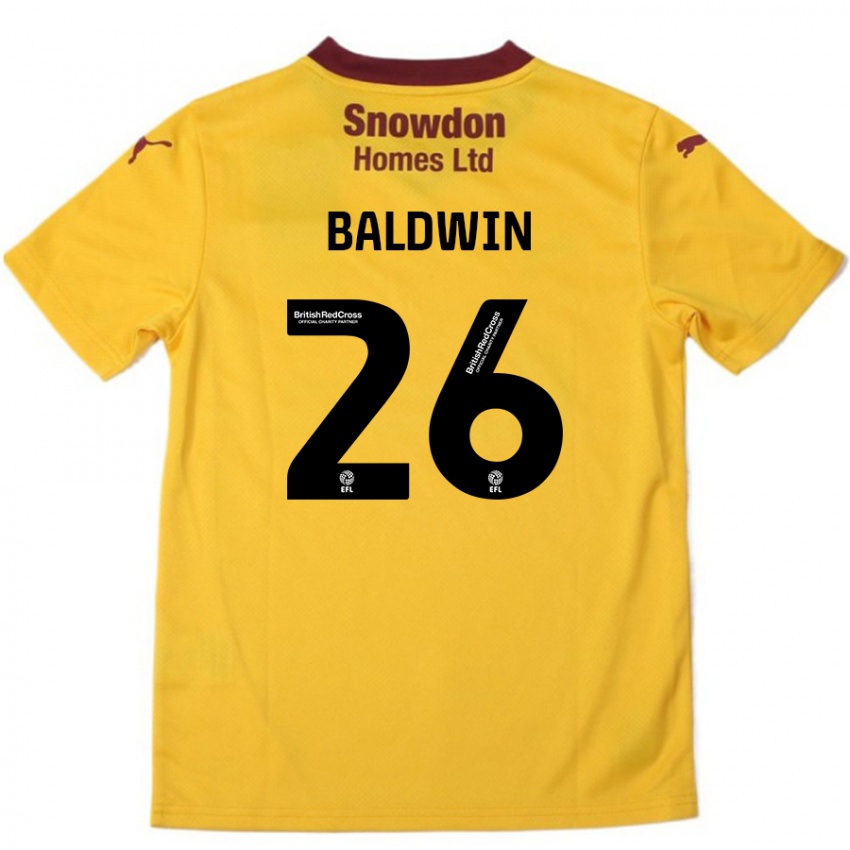 Bambino Maglia Jack Baldwin #26 Arancione Borgogna Kit Gara Away 2024/25 Maglietta