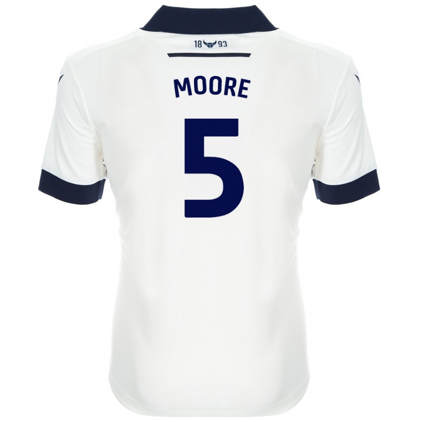 Bambino Maglia Elliott Moore #5 Bianco Blu Navy Kit Gara Away 2024/25 Maglietta