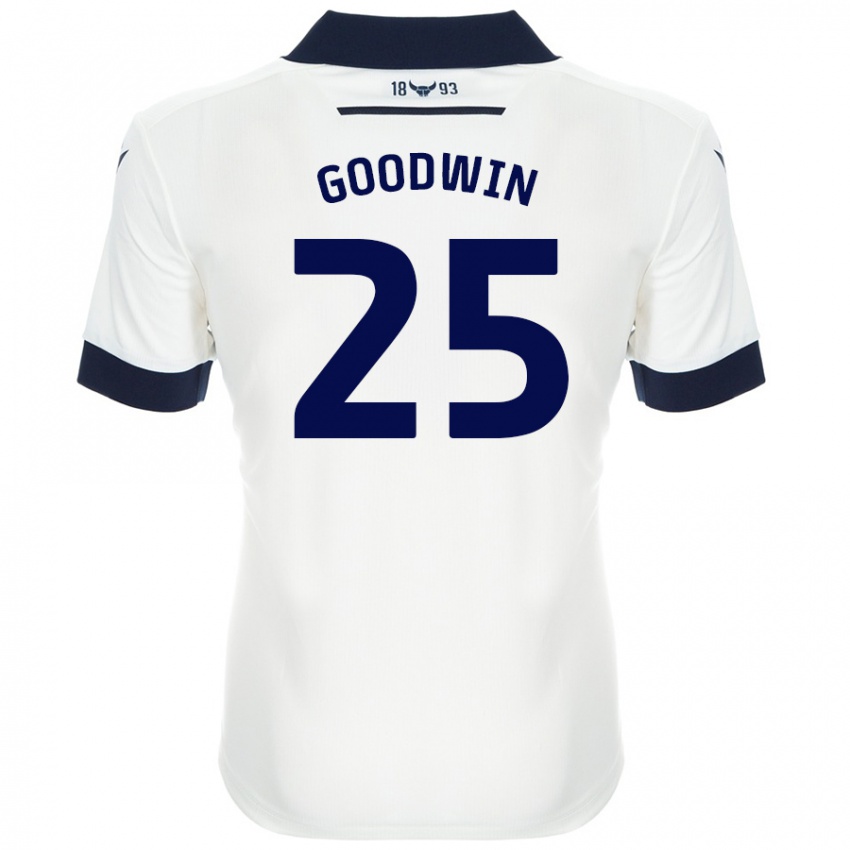 Bambino Maglia Will Goodwin #25 Bianco Blu Navy Kit Gara Away 2024/25 Maglietta