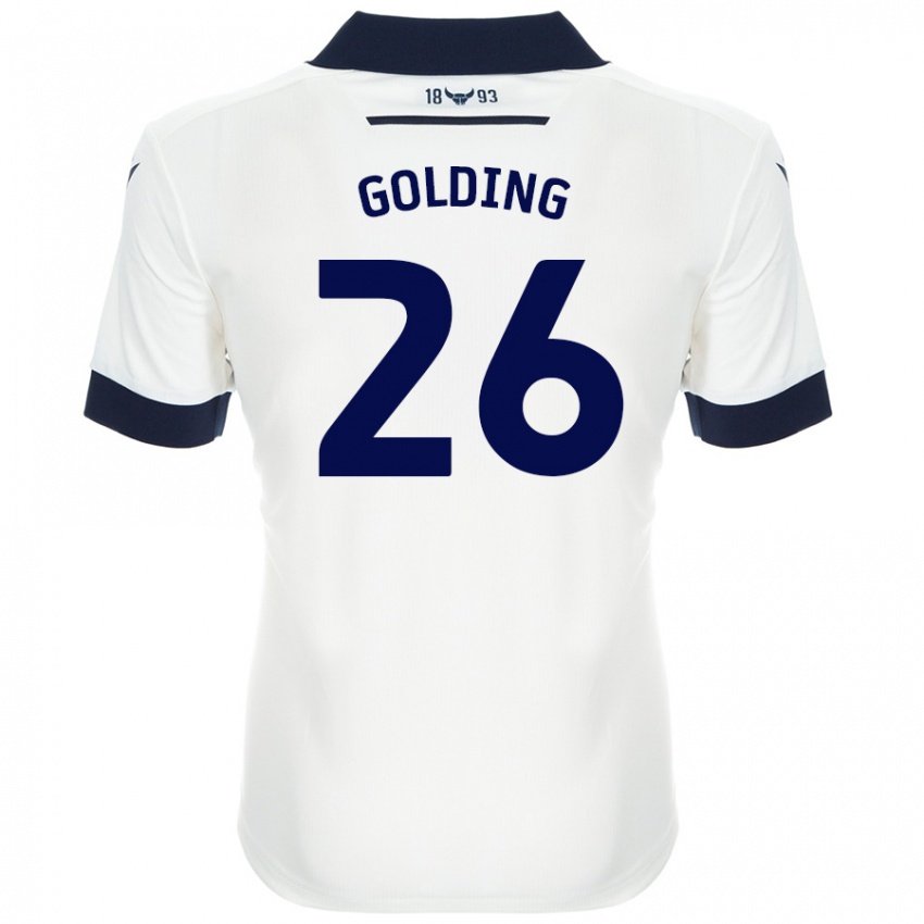 Bambino Maglia James Golding #26 Bianco Blu Navy Kit Gara Away 2024/25 Maglietta