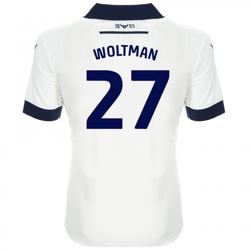 Bambino Maglia Max Woltman #27 Bianco Blu Navy Kit Gara Away 2024/25 Maglietta