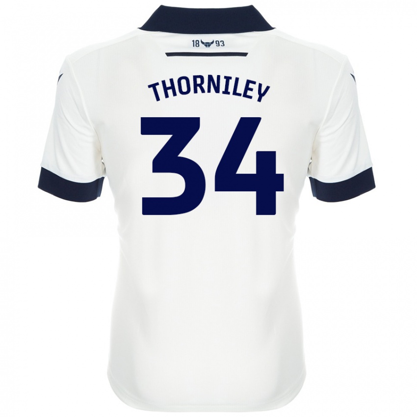 Bambino Maglia Jordan Thorniley #34 Bianco Blu Navy Kit Gara Away 2024/25 Maglietta