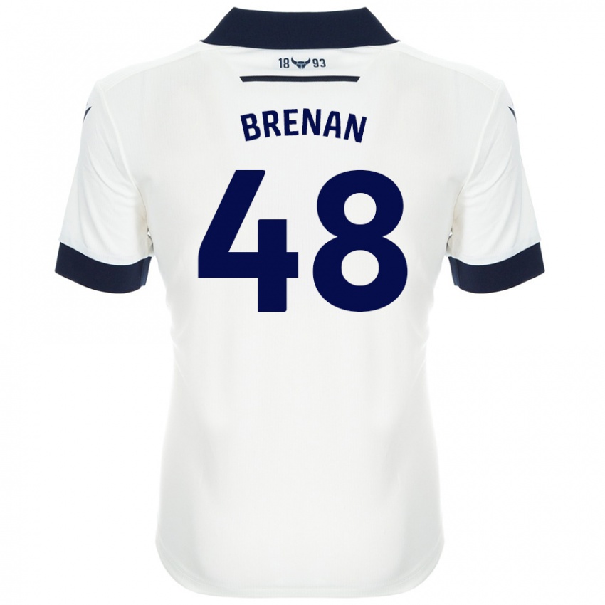 Bambino Maglia Tobias Brenan #48 Bianco Blu Navy Kit Gara Away 2024/25 Maglietta