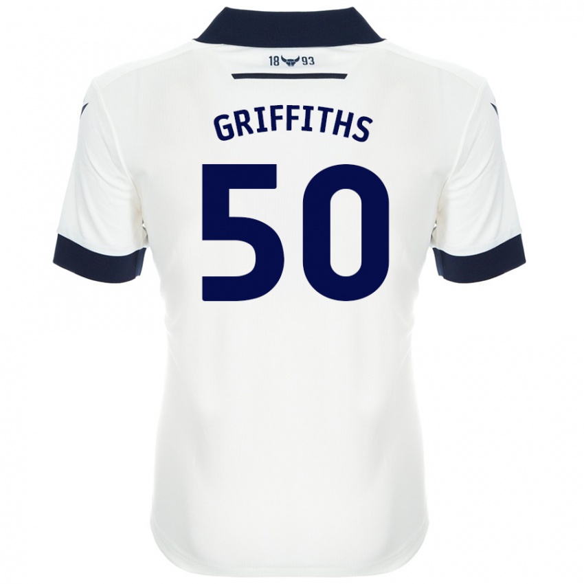 Bambino Maglia Louis Griffiths #50 Bianco Blu Navy Kit Gara Away 2024/25 Maglietta