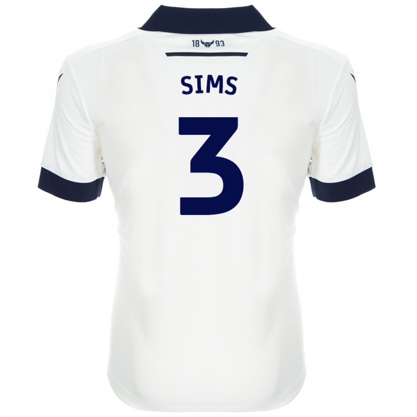 Bambino Maglia Gemma Sims #3 Bianco Blu Navy Kit Gara Away 2024/25 Maglietta