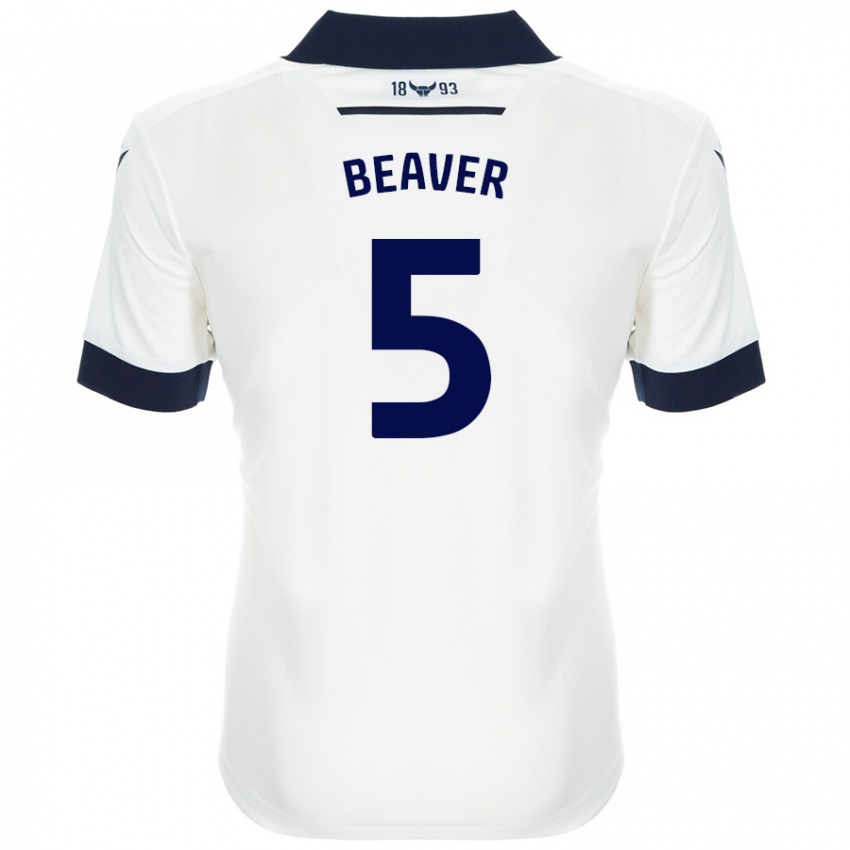 Bambino Maglia Catherine Beaver #5 Bianco Blu Navy Kit Gara Away 2024/25 Maglietta