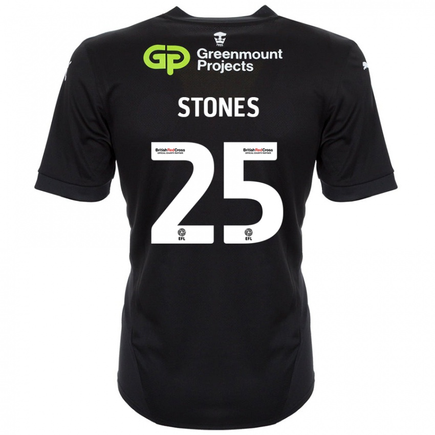 Bambino Maglia Josh Stones #25 Nero Kit Gara Away 2024/25 Maglietta