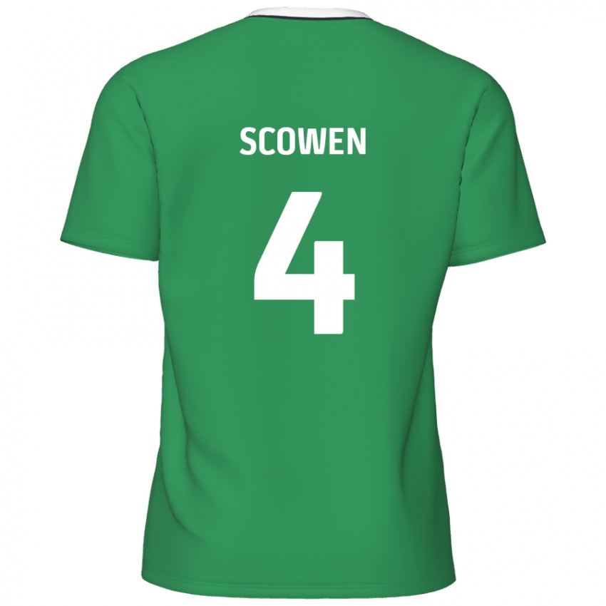 Bambino Maglia Josh Scowen #4 Verde Strisce Bianche Kit Gara Away 2024/25 Maglietta