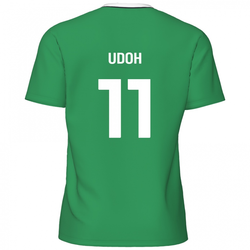 Bambino Maglia Daniel Udoh #11 Verde Strisce Bianche Kit Gara Away 2024/25 Maglietta