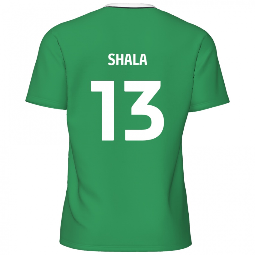 Bambino Maglia Laurence Shala #13 Verde Strisce Bianche Kit Gara Away 2024/25 Maglietta