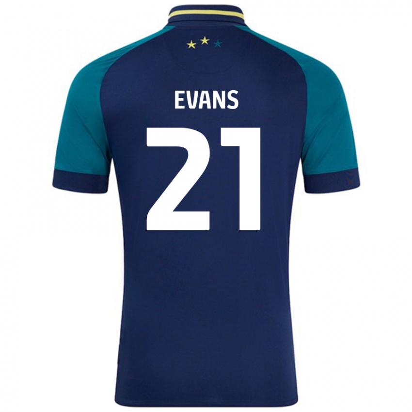 Bambino Maglia Antony Evans #21 Blu Navy Verde Scuro Kit Gara Away 2024/25 Maglietta