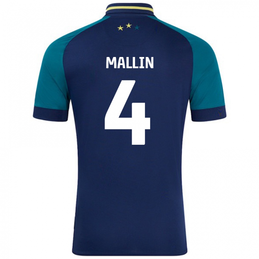 Bambino Maglia Kate Mallin #4 Blu Navy Verde Scuro Kit Gara Away 2024/25 Maglietta