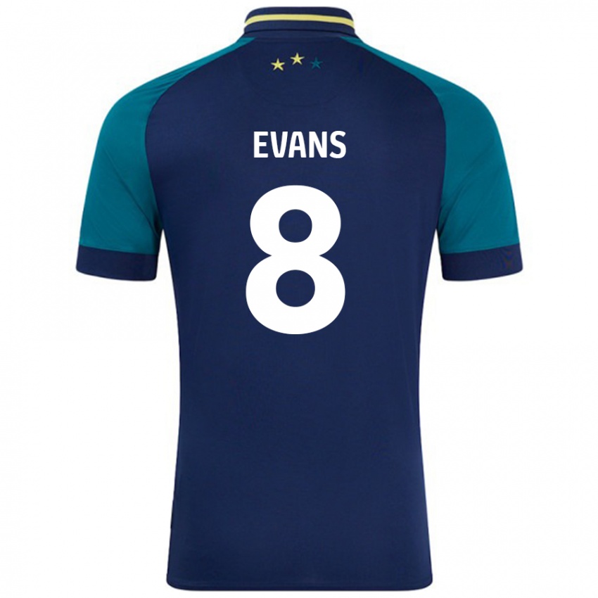 Bambino Maglia Charley Evans #8 Blu Navy Verde Scuro Kit Gara Away 2024/25 Maglietta