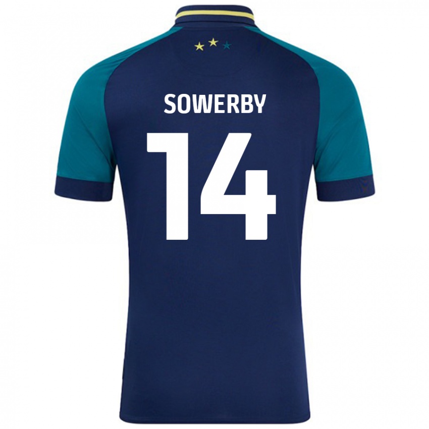 Bambino Maglia Lucy Sowerby #14 Blu Navy Verde Scuro Kit Gara Away 2024/25 Maglietta