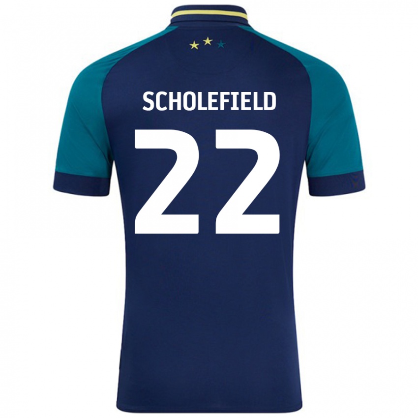 Bambino Maglia Lois Scholefield #22 Blu Navy Verde Scuro Kit Gara Away 2024/25 Maglietta