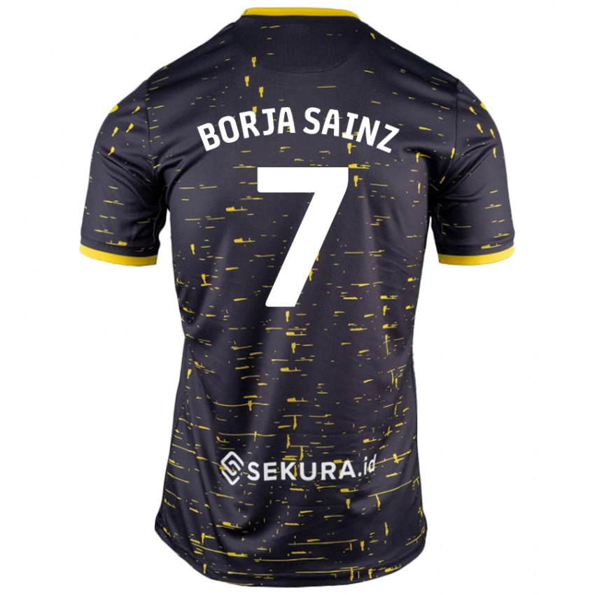 Bambino Maglia Borja Sainz #7 Nero Giallo Kit Gara Away 2024/25 Maglietta