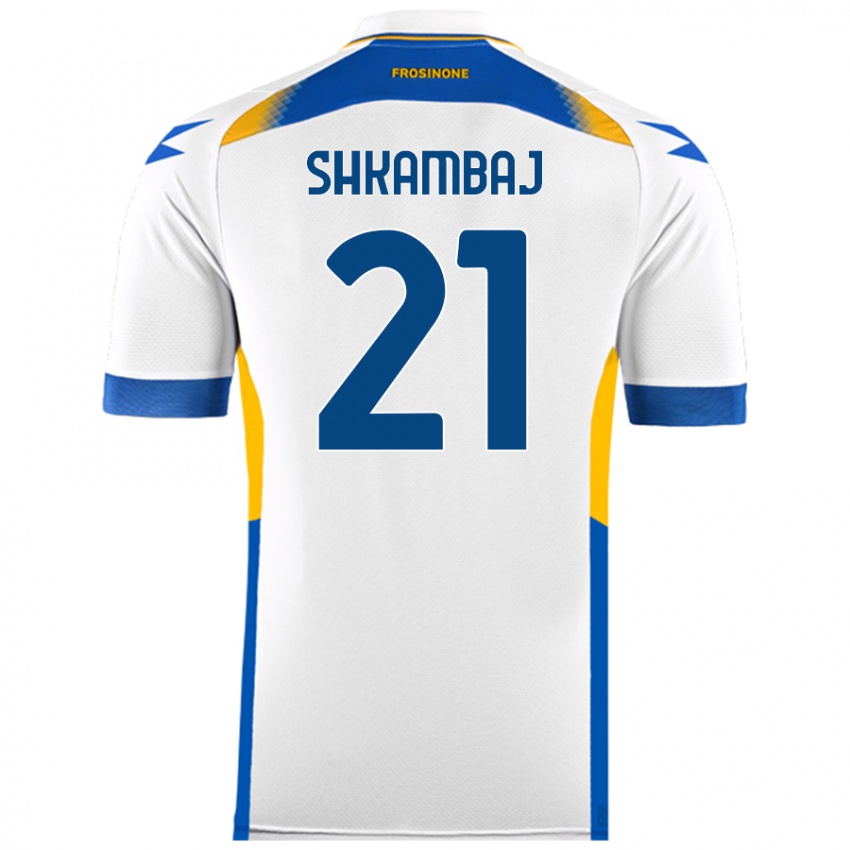 Bambino Maglia Ardit Shkambaj #21 Bianco Kit Gara Away 2024/25 Maglietta