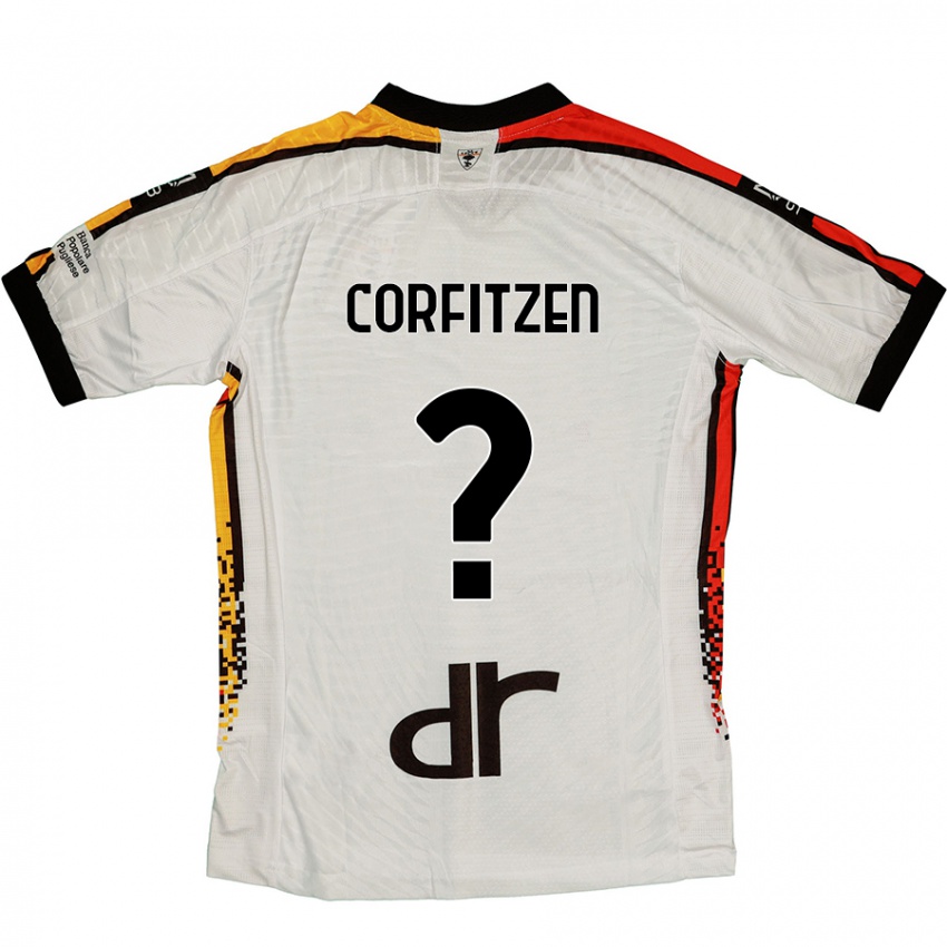 Bambino Maglia Jeppe Corfitzen #0 Bianco Nero Kit Gara Away 2024/25 Maglietta