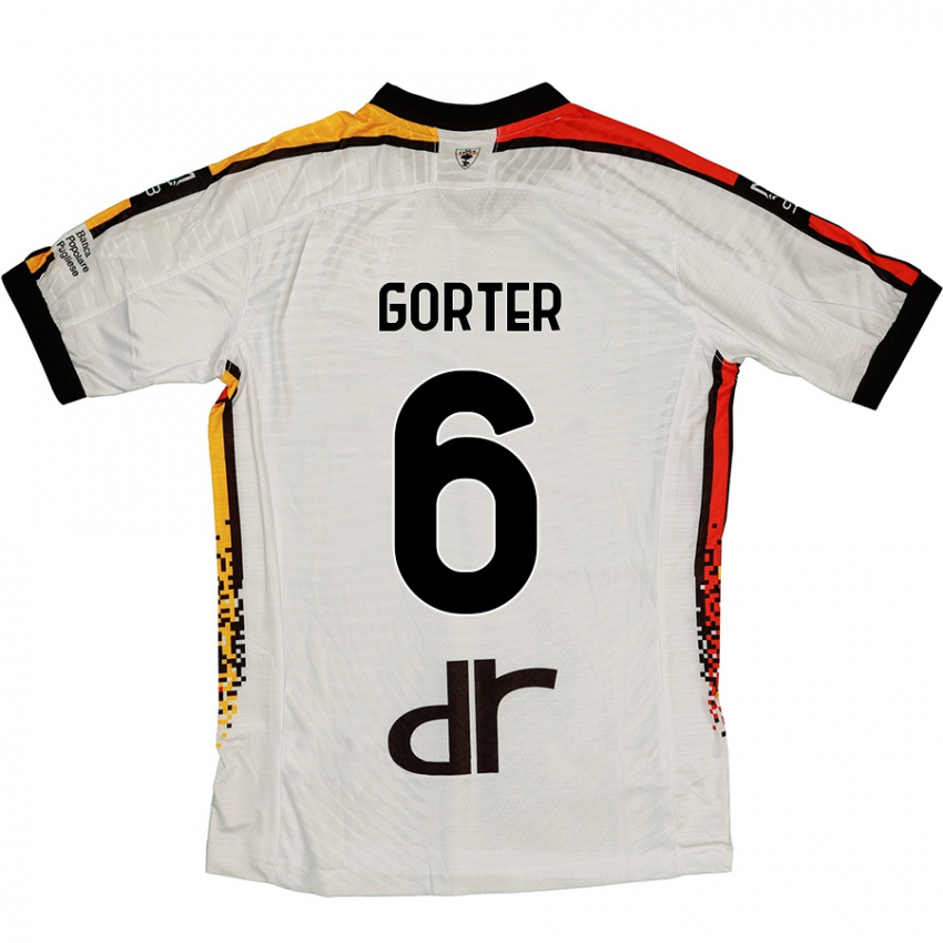 Bambino Maglia Olaf Gorter #6 Bianco Nero Kit Gara Away 2024/25 Maglietta