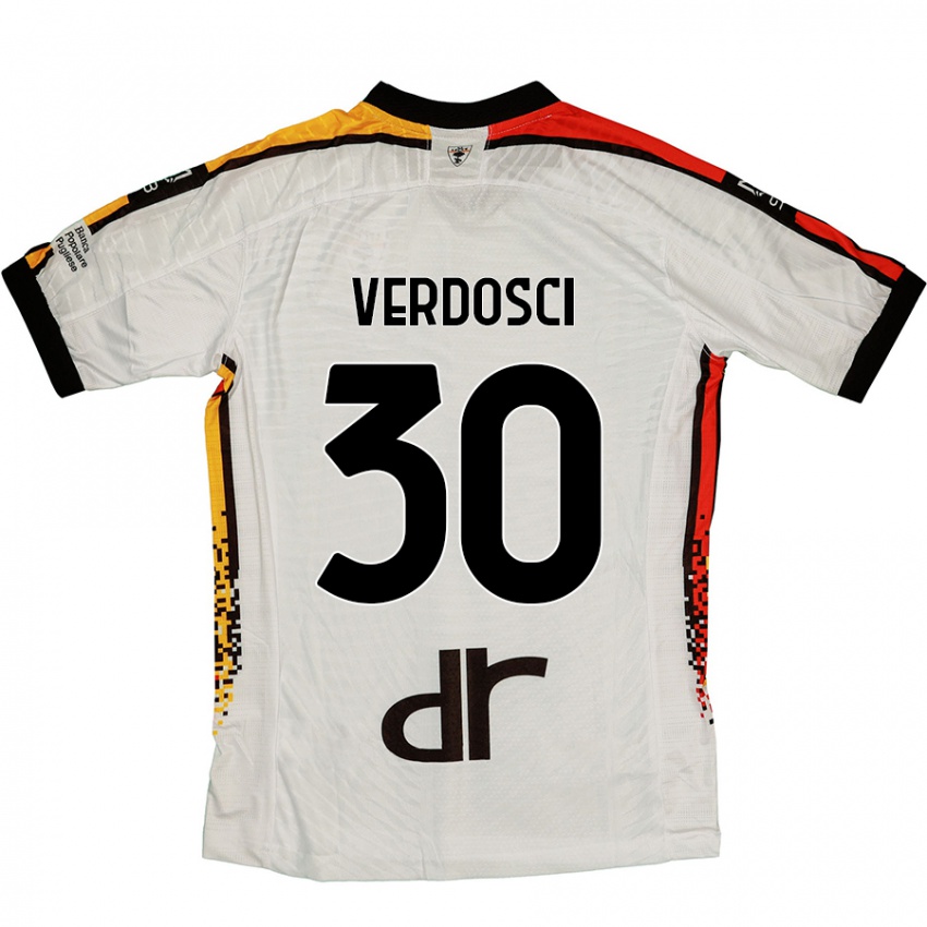 Bambino Maglia Simone Verdosci #30 Bianco Nero Kit Gara Away 2024/25 Maglietta