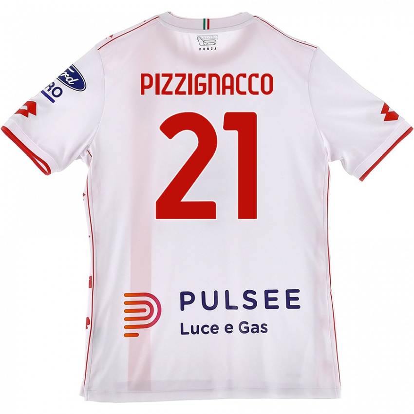 Bambino Maglia Semuel Pizzignacco #21 Bianco Rosso Kit Gara Away 2024/25 Maglietta