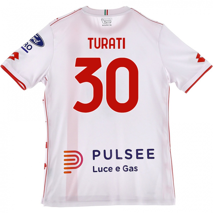 Bambino Maglia Stefano Turati #30 Bianco Rosso Kit Gara Away 2024/25 Maglietta