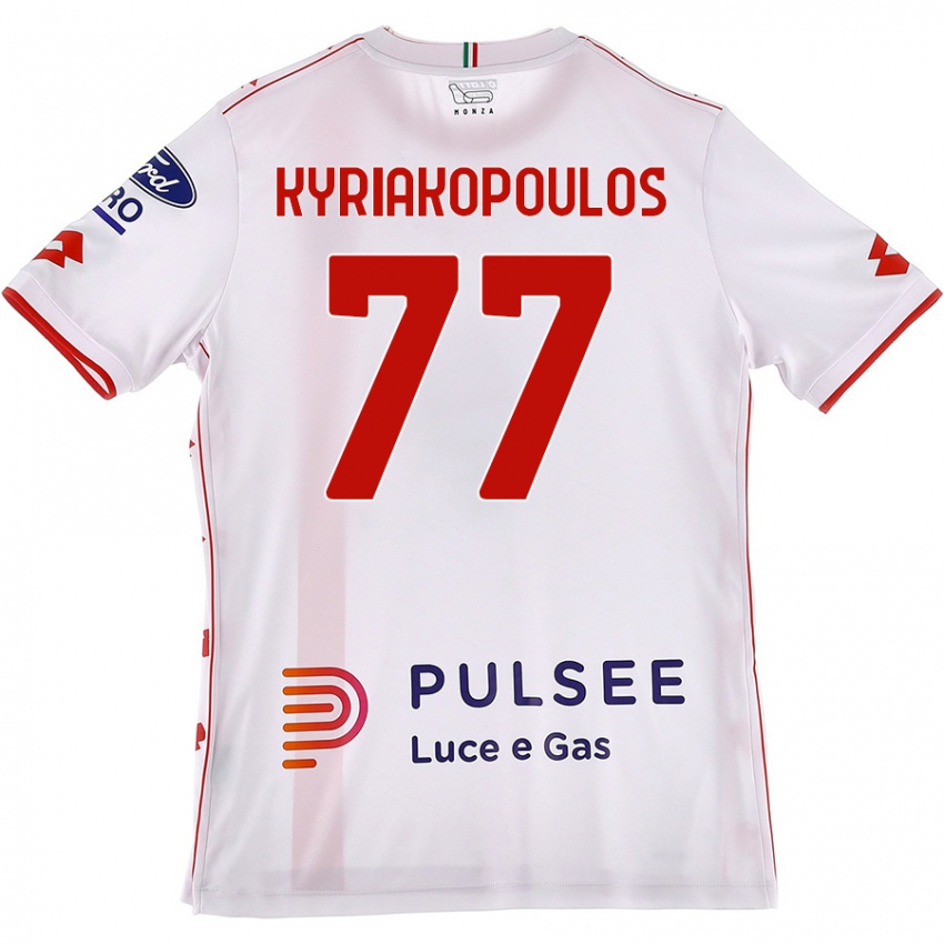 Bambino Maglia Georgios Kyriakopoulos #77 Bianco Rosso Kit Gara Away 2024/25 Maglietta